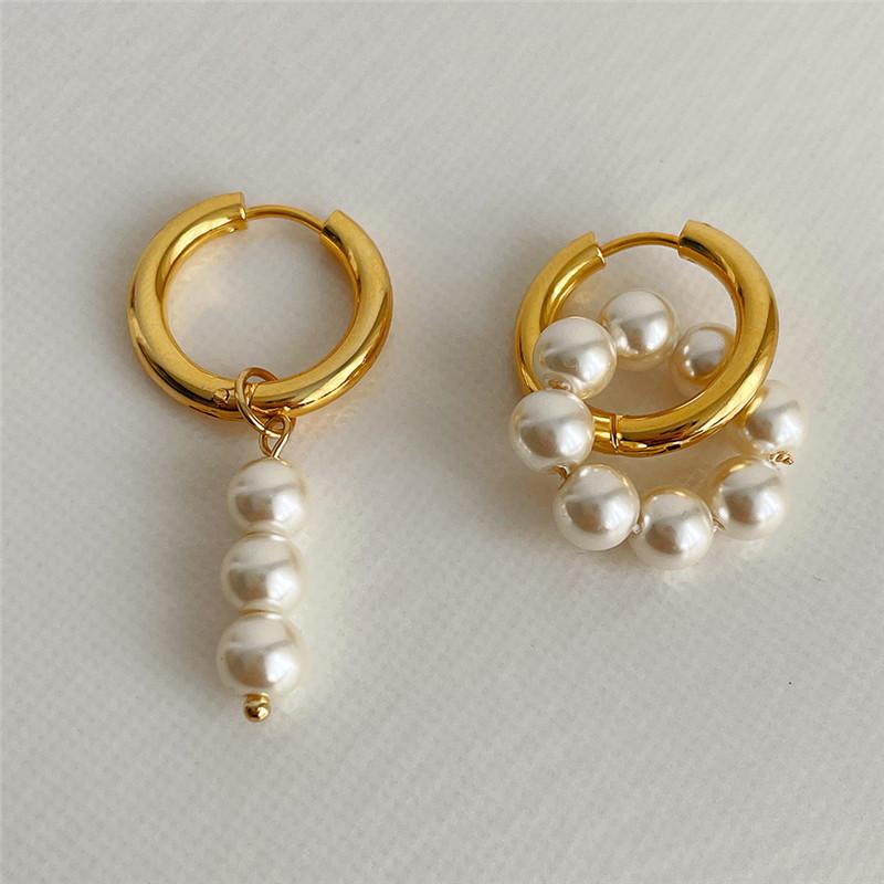 Retro Trendy Geometric Stereo Heart-Shaped Earrings For Women Asymmetrical Imitation Pearl Earrings Punk Jewelry