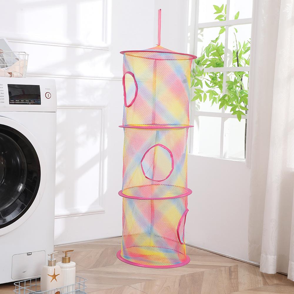 3 Shelf Hanging Laundry Basket Nylon Mesh Storage Basket for Toy Washing Basket Dirty Clothes Sundries Basket Organizer Bag