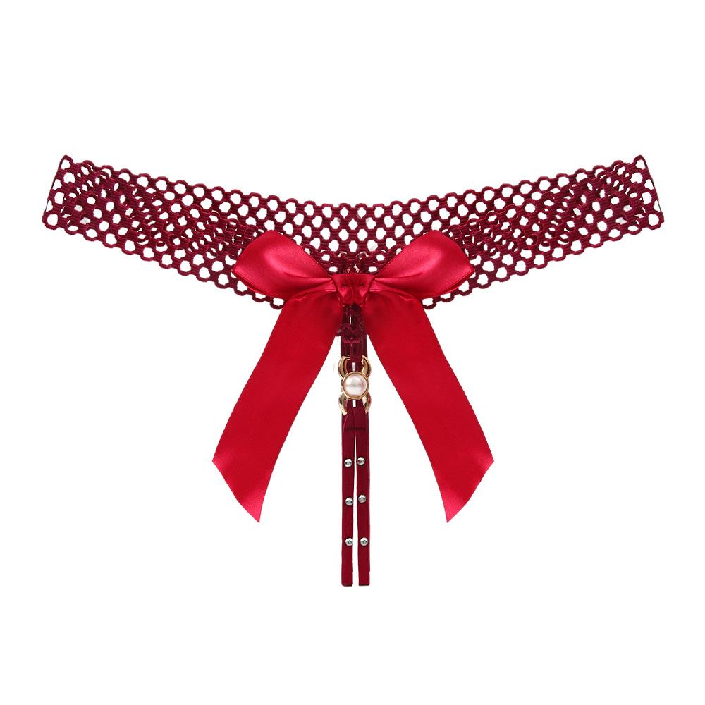 Sexy String Lace Underwear for Women Ikule Back Bow Panties G String T-back Thong with Pearls Panties