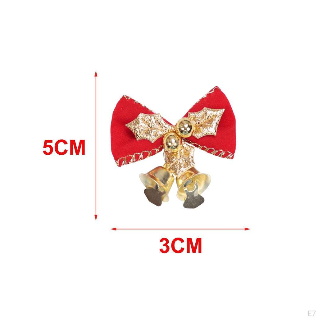 4Pcs Christmas Bow Bell Supplies Glitter Pendant Crafts Topper Charm Xmas Tree Hanging Decorations