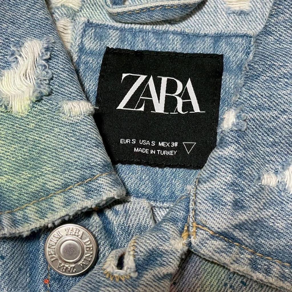 [USED] Classic ZARA colorful painted distressed denim jacket/jacket