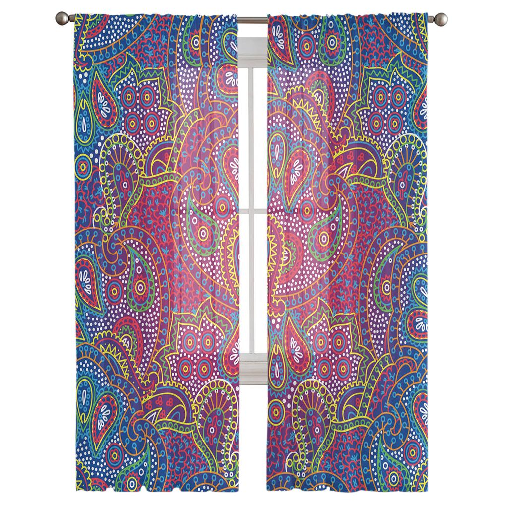 Indische Boho Paisley Textur Fensterbehandlung Tüll Moderne Transparente Vorhänge für Küche Wohnzimmer Schlafzimmer Vorhänge Dekoration