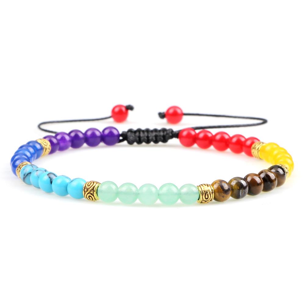 Multicolor Volcanic Lava Stone and Turquoise Tiger Eye Bead Yoga Bracelet