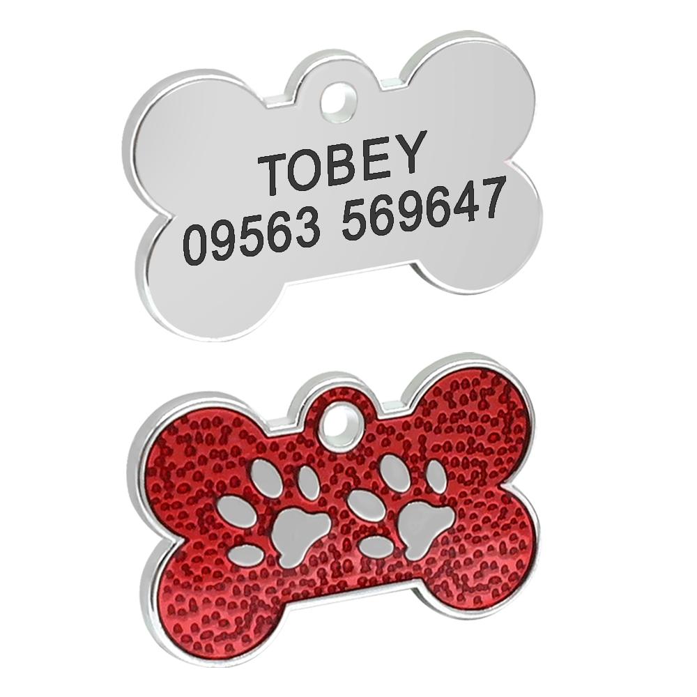 Dog Cat ID Tag Glitter Dogs Cats Name Pendant Tags Personalized Pet Collar Accessories Anti-lost Bone&Paw Tags for Small Dog Cat