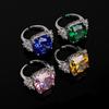 Luxury Shiny Ice‑Cut Cube Zircon Ring 18K Gold Plated Colorful Gem Open‑Band Rings Ladies Exquisite Party Accessories