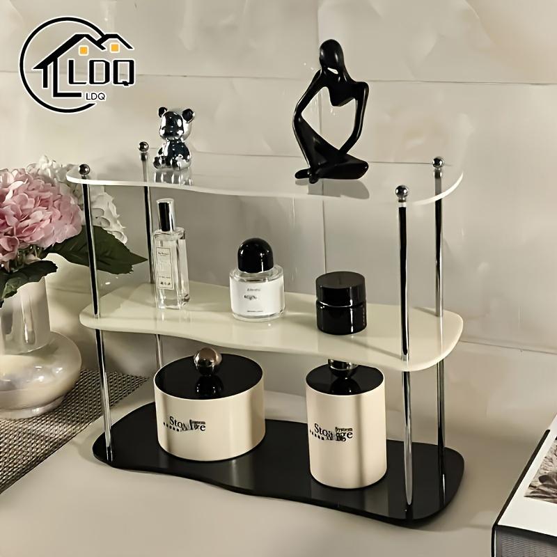 LDQ Removable Acrylic Desktop Shelf Organizer - Stylish Double-Layer Design for Organization, Makeup, and Beauty Supplies