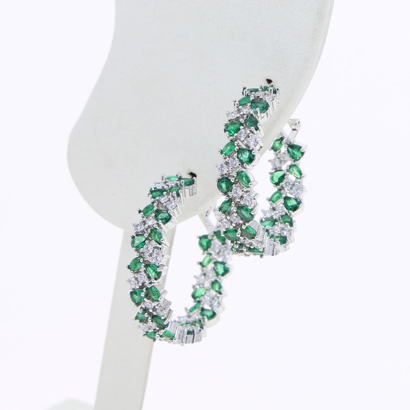 2024 New Arrived Cubic Zirconia Women Girl Fashion Jewelry Silver Plated White Green CZ Hoop Earring