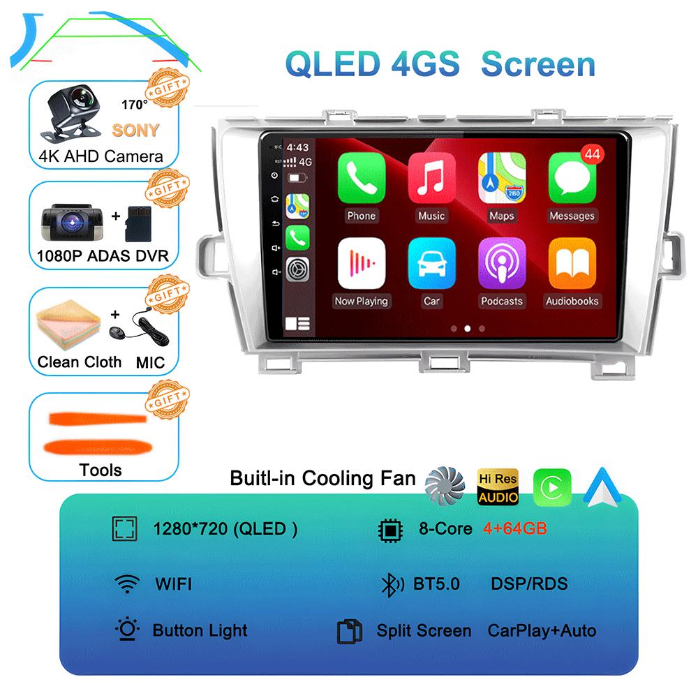 Android 14 For Toyota Prius XW30 30 2009-2015 GPS Stereo Auto Head Unit QLED Navigation NO 2DIN Car Radio Multimedia Player DVD
