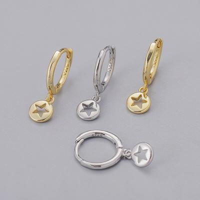 925 Sterlingsilber Stern Creolen Ohrringe Damen Mädchen Goldene Anhänger Schlichter Schmuck