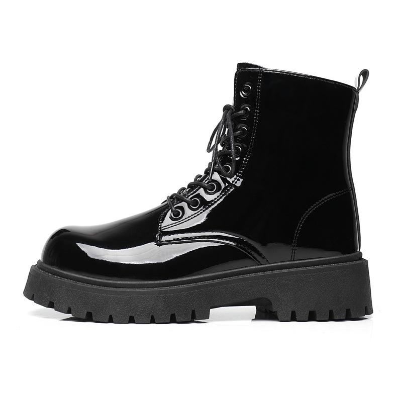 Men's High Top Work Boots Soft Leather Motorcycle Boots Chunky Sole Comfortable Anti-Slip Casual Shoes Autumn Winter Black