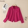 Women Casual Turn Down Collar Loose Long Sleeve Blouse