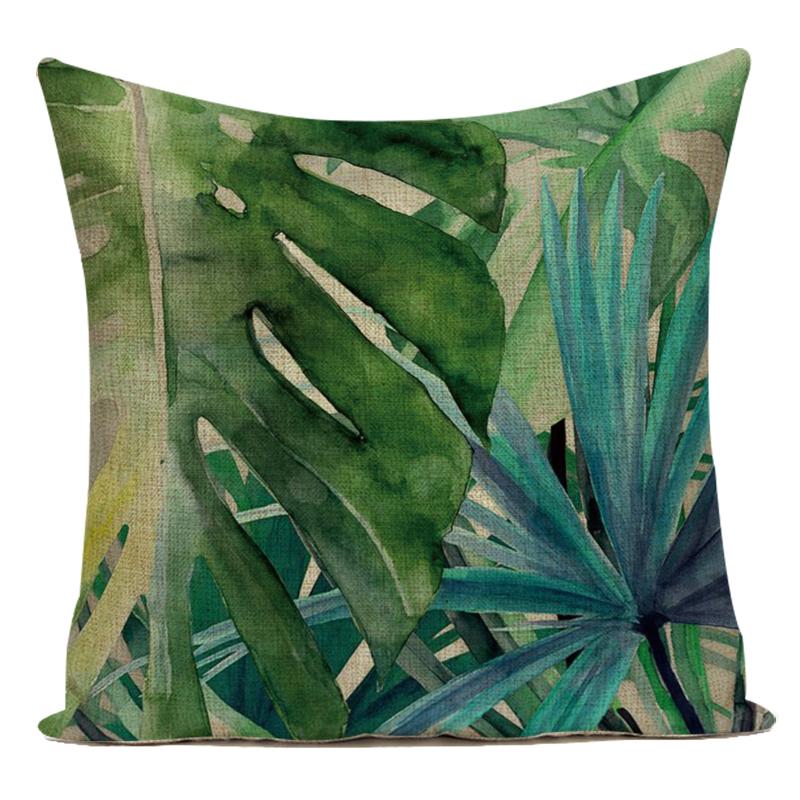 Tropical Green Plant Leaf Cactus Palm Polyester Pillow Case Sofa Home Decoration Cushion Cover Pillowcase for Living Room