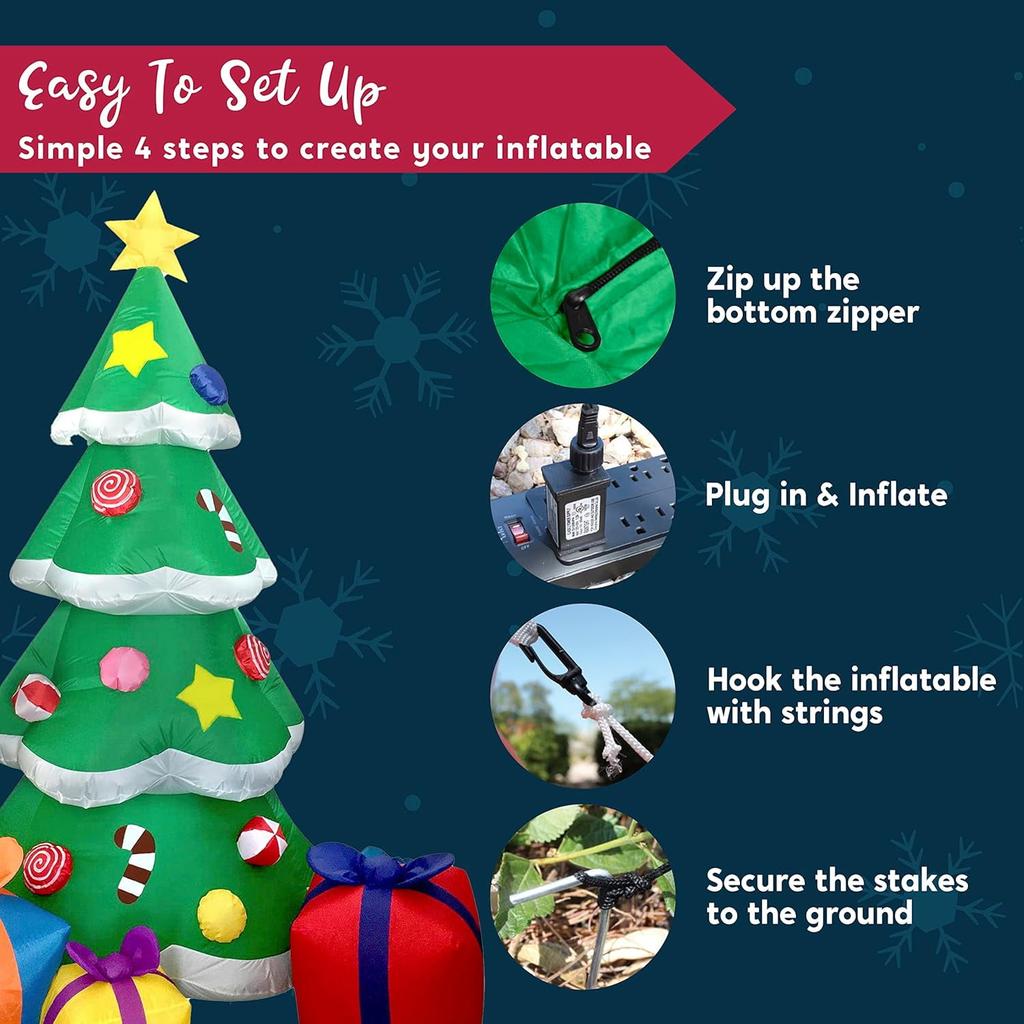 Syncfun 7 FT Christmas Inflatables Christmas Tree Outdoor Decorations with 3 Gift Boxes with Built-in LEDs for Holiday Party