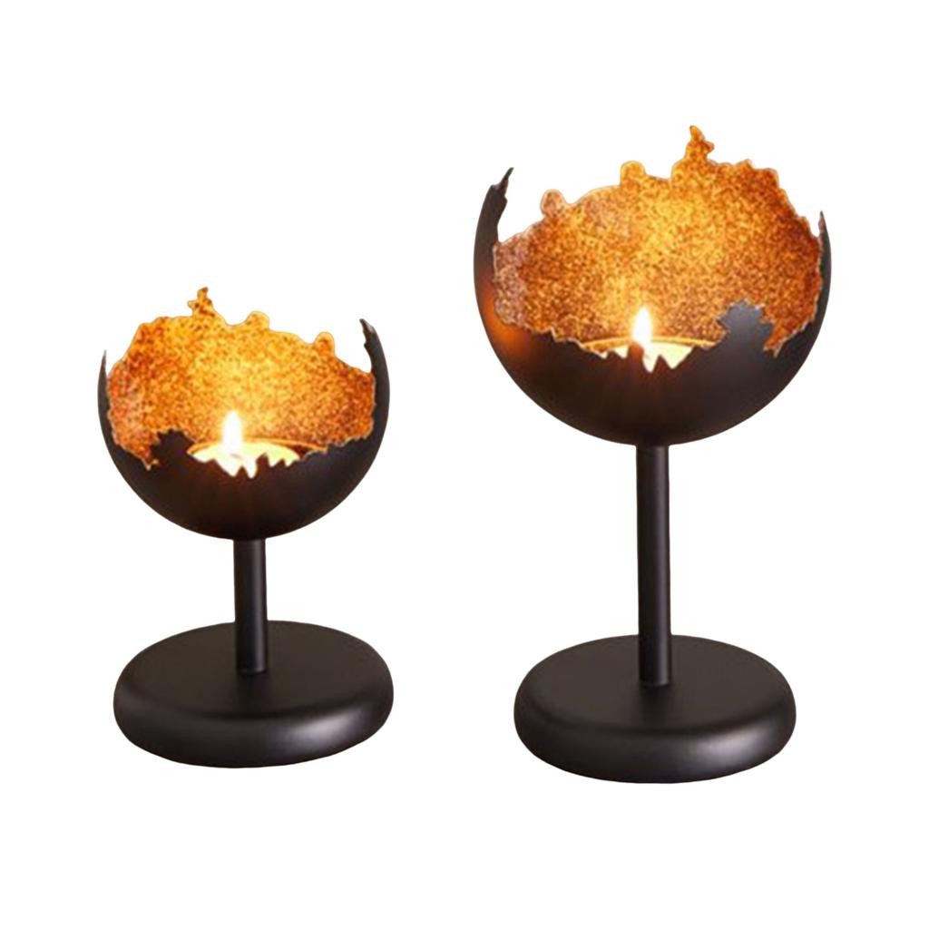 2pcs Metal Candlestick Ornament Stable Base Baking Paint Craft Decorative Centerpiece for Bedroom Bedside Tabletop