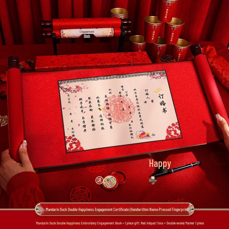 Traditional Chinese Wedding Engagement Set: Groom s Betrothal Letter & Scroll