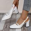 Women Sandals Retro Sling Back Pumps Women Vintage Square Toe High Heel Shoes Elegant Metal Decoration Dress Party Sandals Women