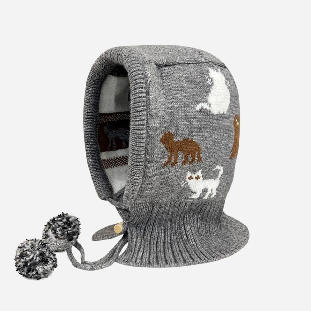 Kitten Jacquard Balaclava Hat Pullover Hat Winter Cap Fashion Ear Protection Hat  Outdoor
