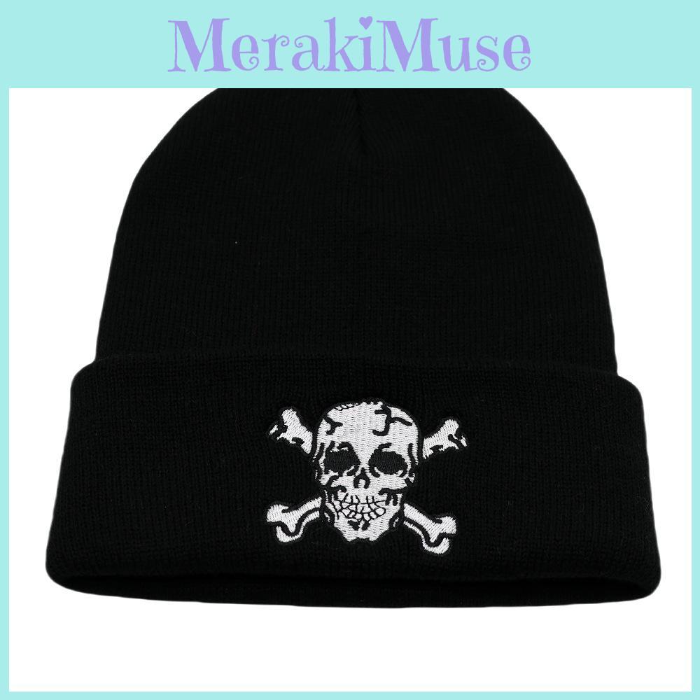 Skull Embroidered Knit Hat For Winter And Fall Fashion And Holiday Wear