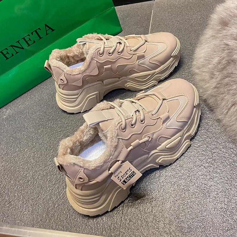 2025 Autumn and Winter Velvet Dad Shoes Ins Tide Increase Casual Sports Shoes Women's Platform Versatile Korean Version Cotton Shoes Women's K-9