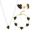 Lucky Four-Leaf Clover Jewelry Set: Necklace, Bracelet, and Stud Earrings