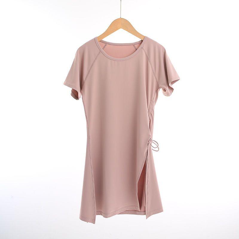 

Drawstring Sports Tops Women s Quick-Drying Running Yoga T-shirt Short Sleeve Thin Fitness Clothes Mid Length Long Length Thigh-Length Yoga Clothes Pink purple S