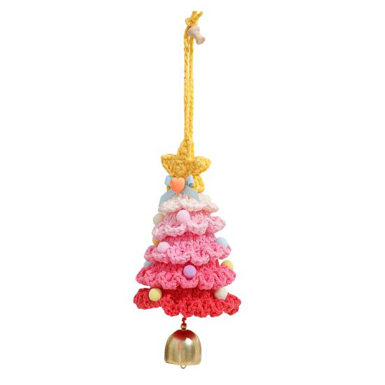 Knitted Christmas Tree Ornament Multi-Layered Mini Crochet Christmas Tree Hanging Decoration with Bell And Star Top Colorful Small Xmas Tree