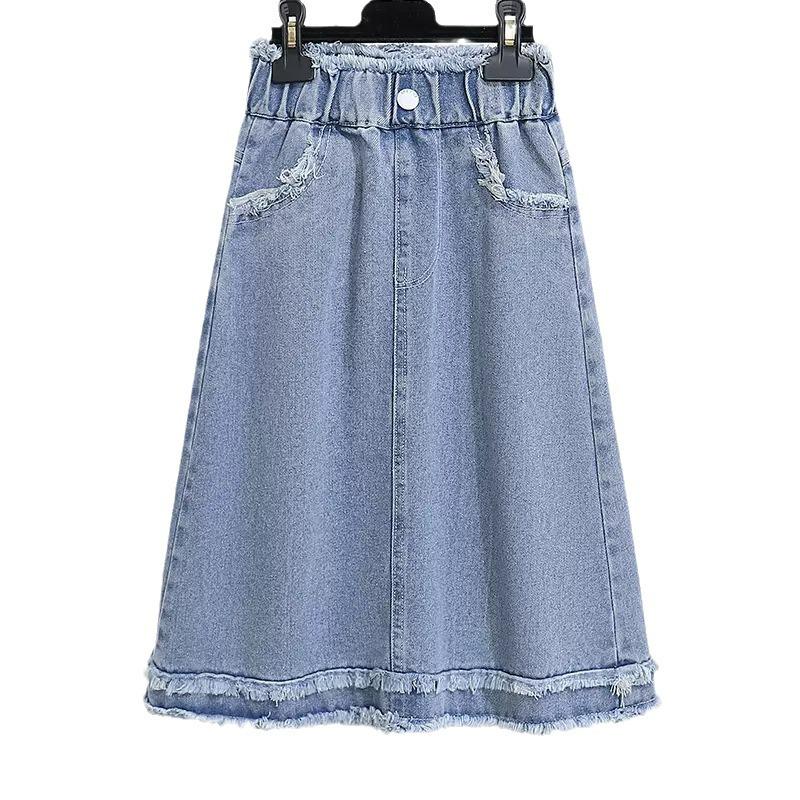Girls' Stylish Raw Edge Denim Skirt - Spring/Summer Korean Fashion