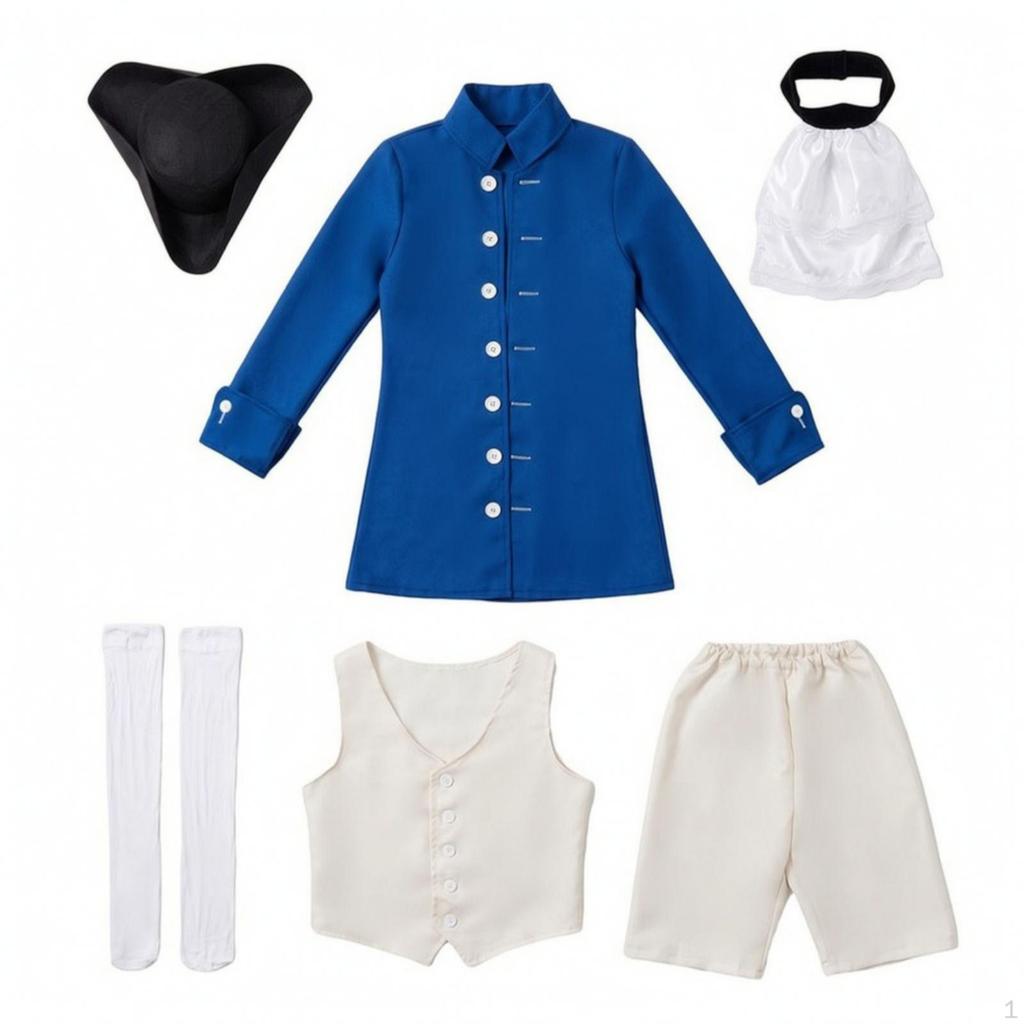 Colonial Costume Theatrical Historical with Hat Layered Period Dressing Up Set for Kids,