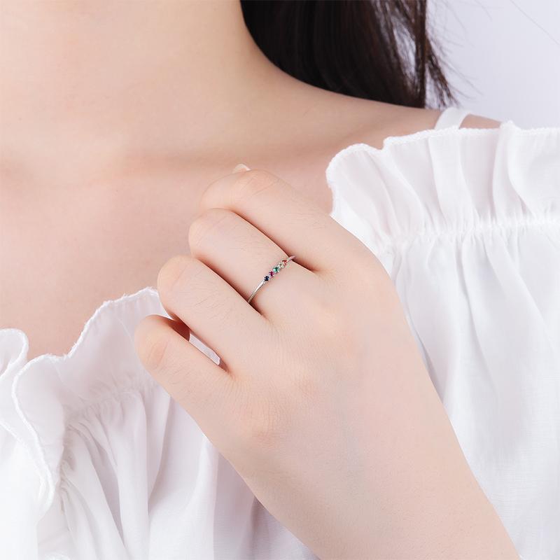 Exquisite Colorful Zircon Round Shape S925 Silver Ring for Women's Creative Shiny Zircon Sterling Silver Jewelry Bridal Ring Birthday Gift