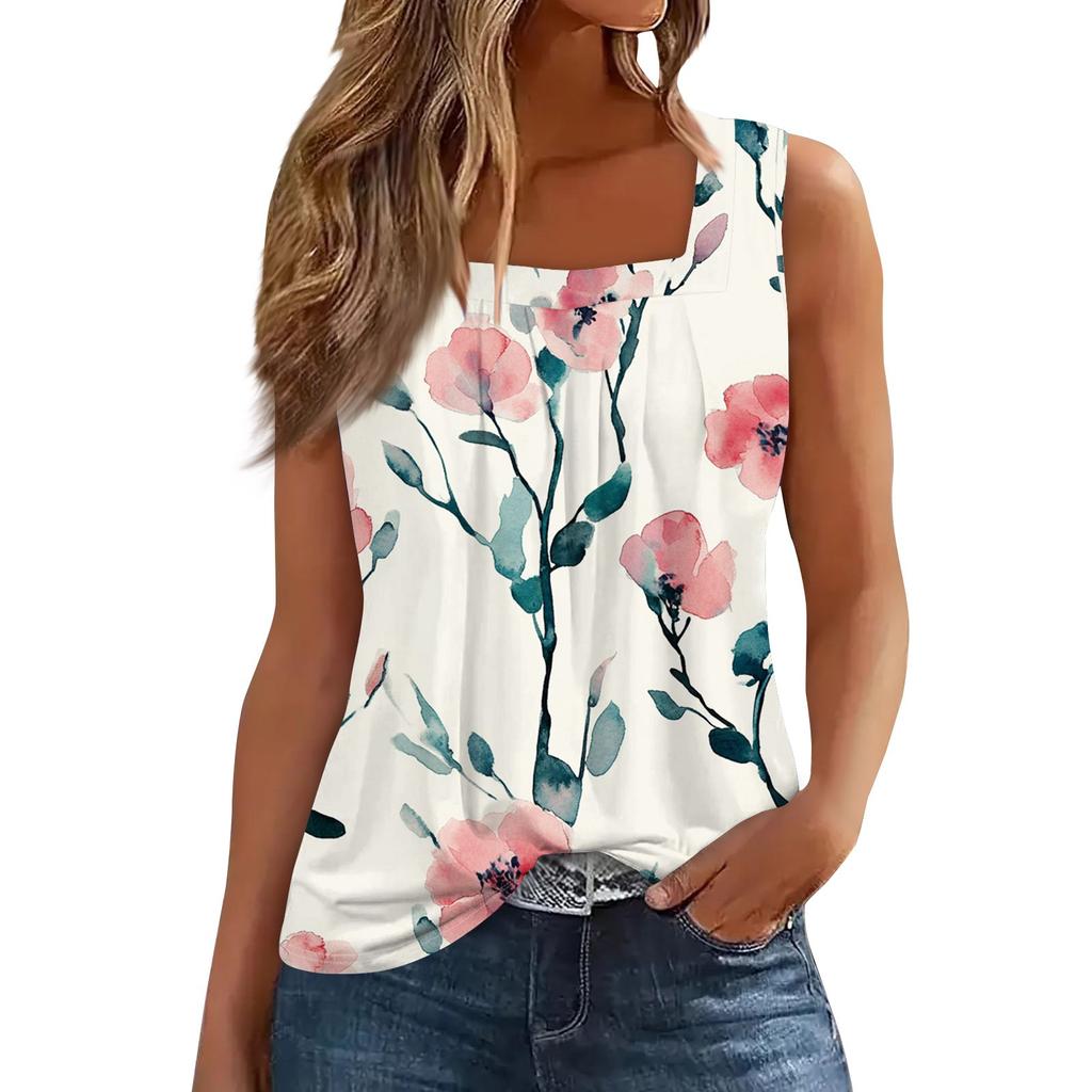Ärmelloses T-Shirt mit plissiertem, quadratischem Kragen für Damen
