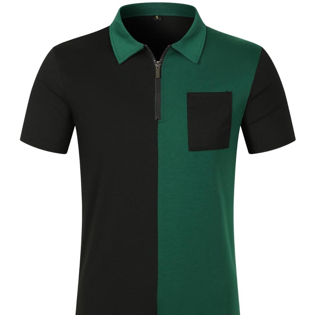 New Men's Short-sleeved T-shirt Fashion Tops Casual Polo Shirt Small Twill This Cloth Splicing Lapel Buttons Men's Polo Shirt