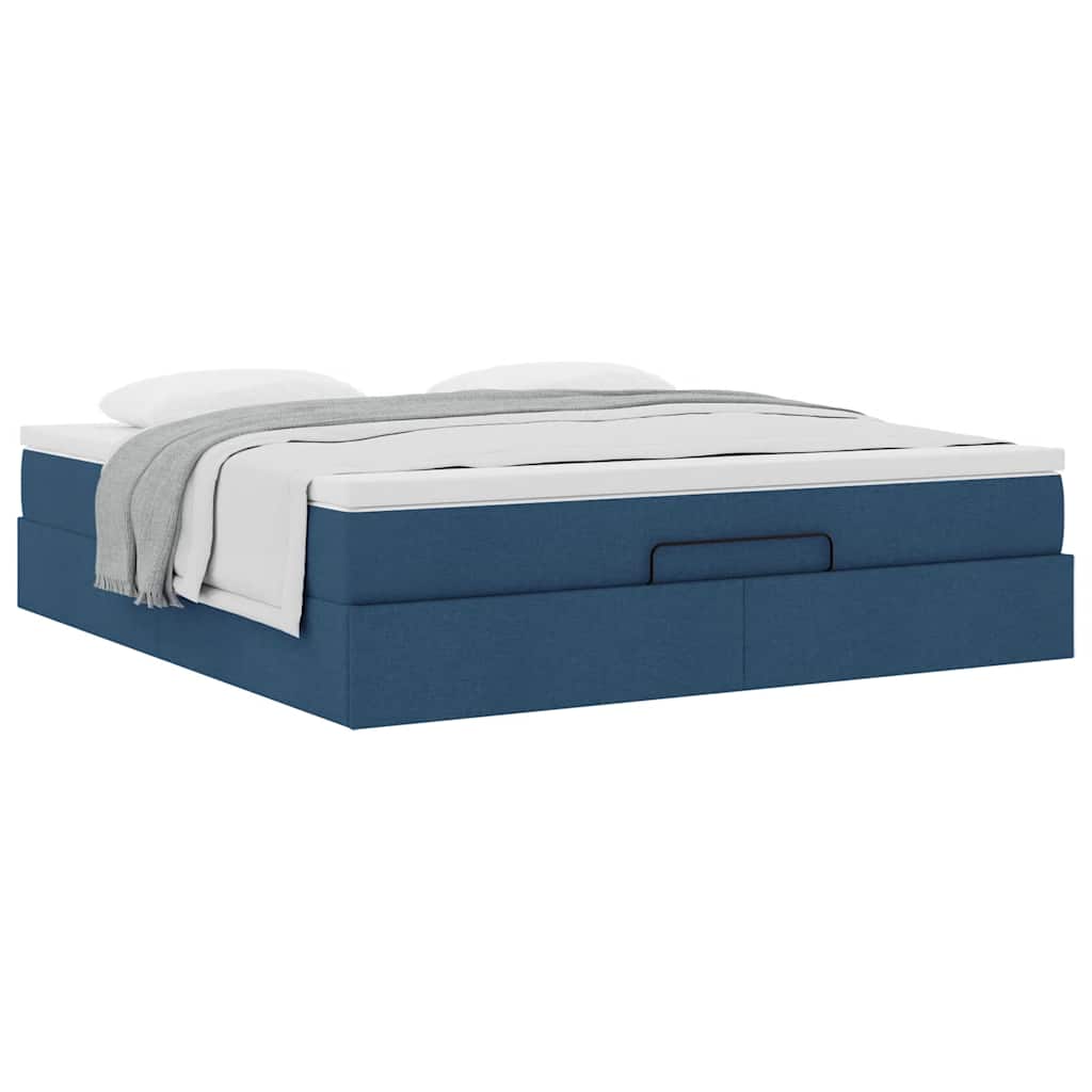 Ottoman Bed with Mattress Blue 180x200 Cm Fabric