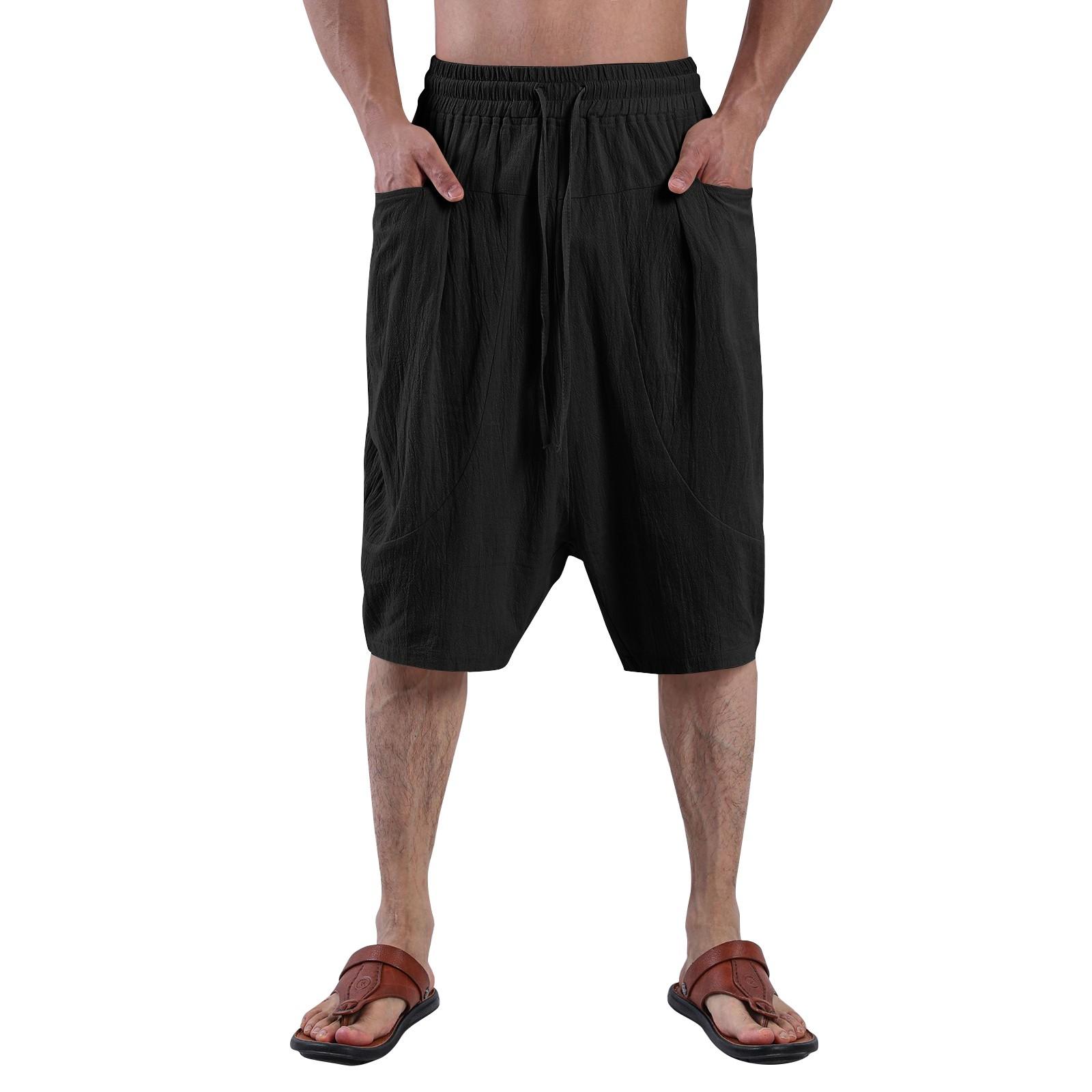 

Мужские повседневные шорты на шнурке Мужские дышащие шорты из хлопка и льна с большими карманами L