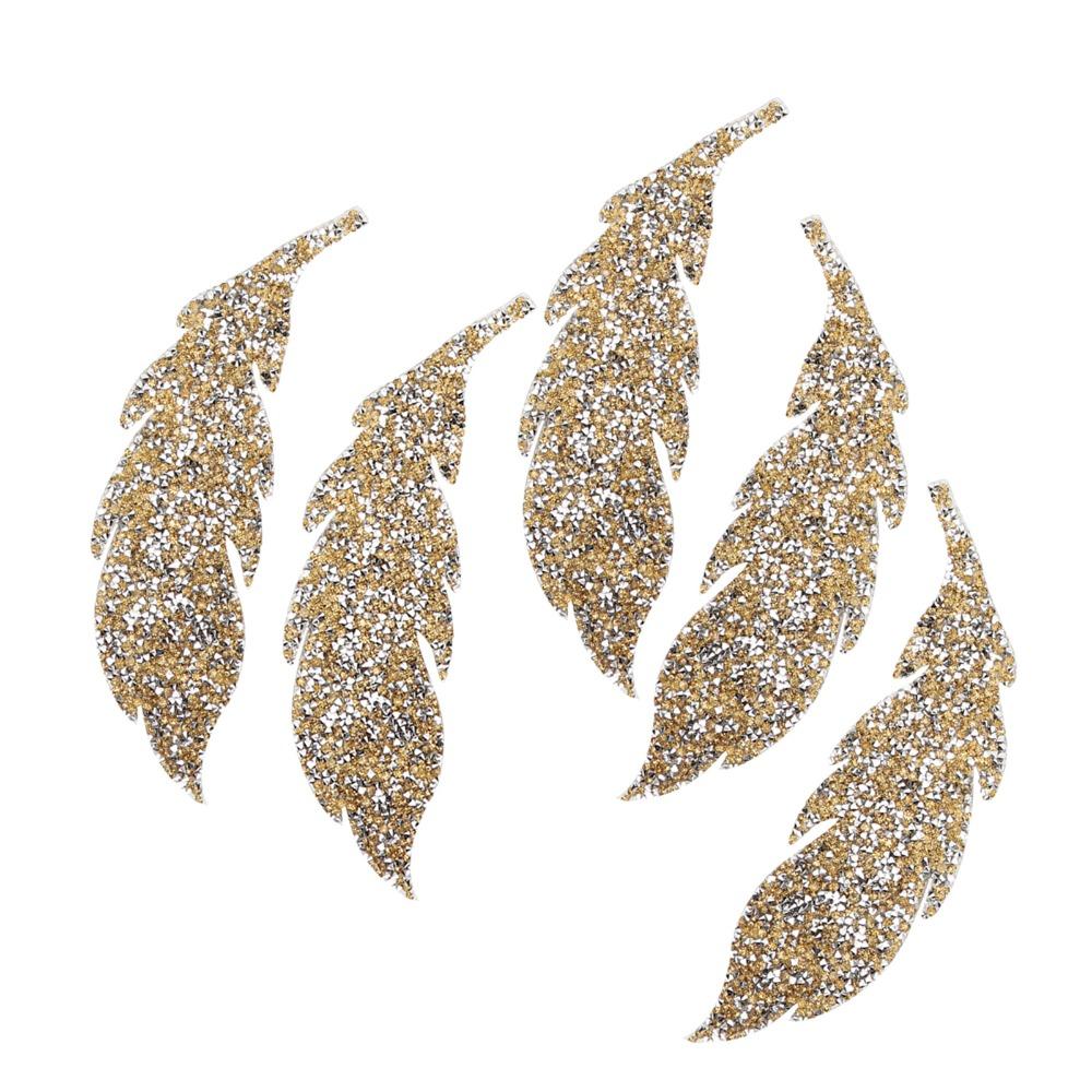 5pcs Iron on Applique Rhinestone Patches Glitter Leaves Pattern Applique Clothing