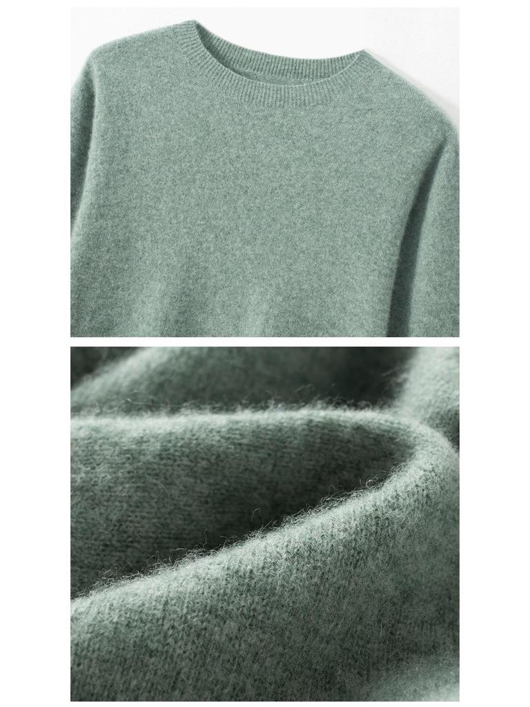 Men's Pure Cashmere Round Neck Sweater: Thick, Loose-Fit, Solid Color Knit for Autumn and Winter.