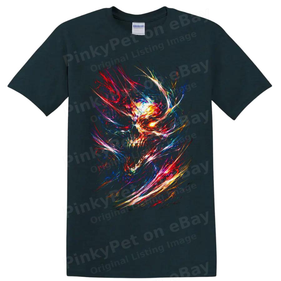 Skull T Shirt Neon Abstract Psychedelic Lightning Art Gothic Graphic Dark Tee