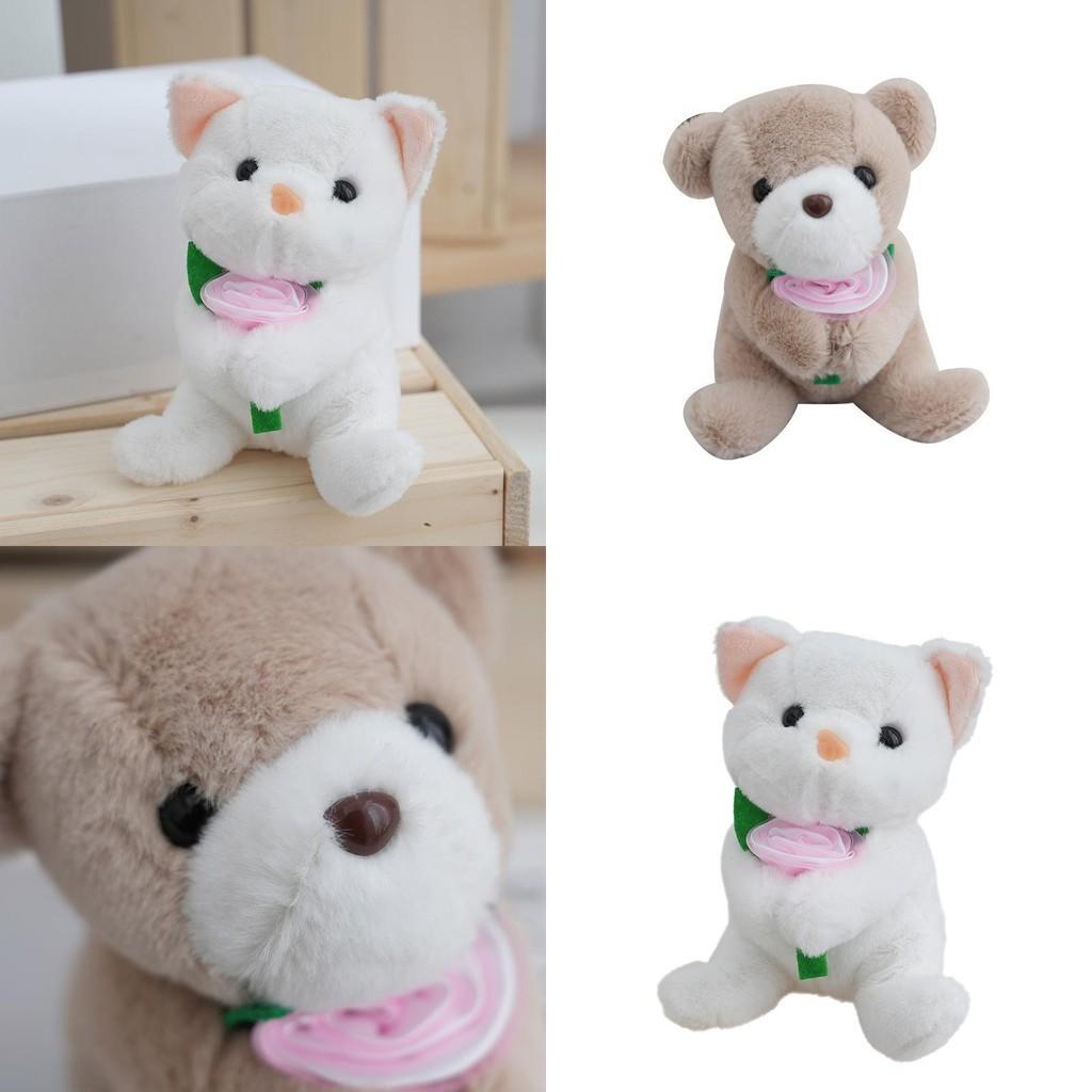 Plush Rose Dog Cat Dolls Toys Stuffed Animals Pp Cotton Filling White Brown