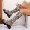 Fashion Women Boots 2024 New Leopard Casual Shoes for Women Autumn Elastic Knee-high Boots Women Lace-up Outdoor Thigh High Boots