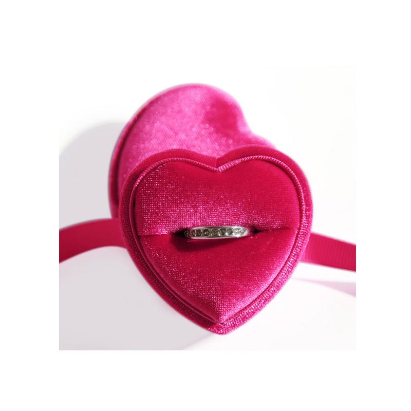Luxury Valentine's Day Present Heart Shape Custom Pink Green Velvet Ribbon Bow Wedding Jewelry Ring Packaging Box
