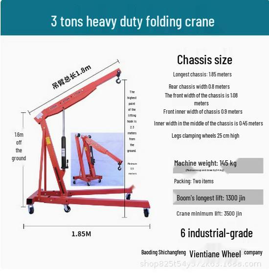 2 Ton Folding Mobile Hydraulic Crane - Orange, for Engine Mount and Auto Repair
