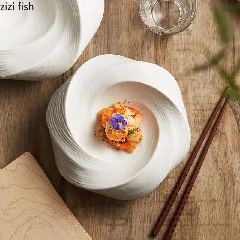 Irregular Ceramic Dinner Plate Restaurant Dessert Plate Snack Plate Thick Soup Plates Cooking Plates Hotel Solid Color Tableware