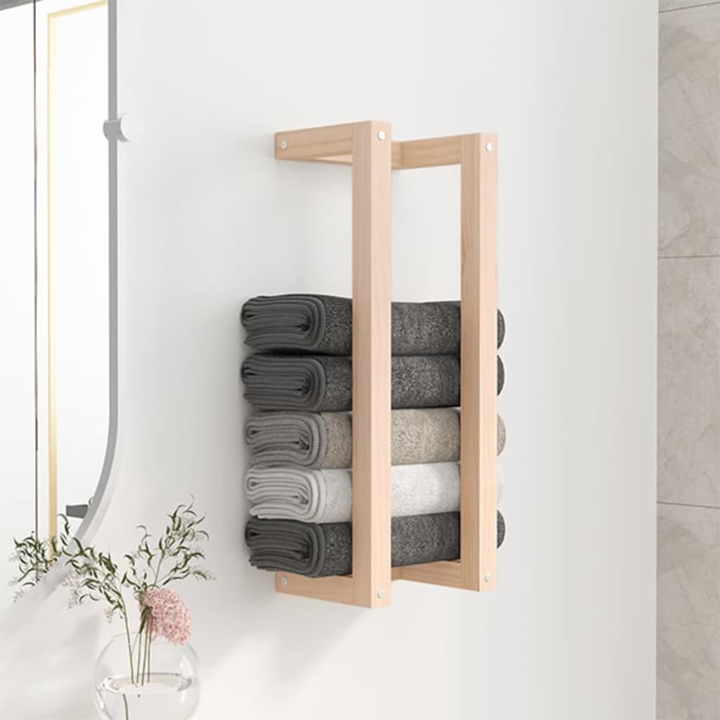 Wall-mounted bathroom towel rack for bathroom, kitchen, hotel - easy to install, solid pine wood with free installation 23 x 18 x 60 cm