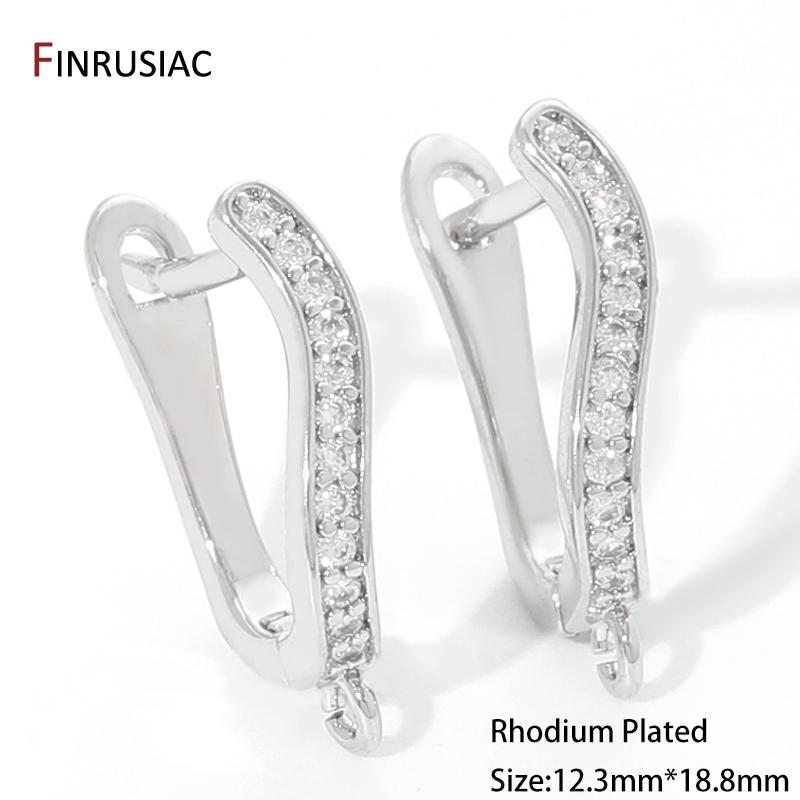 

18K Gold Plated Brass Inlaid Zircon Crooked Earwires Earring Hooks Clasps Fastener For DIY Women Earring Making Accessories 1 pair