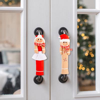 1 Pair Christmas Refrigerator Handle Covers Cookie Man Design Fabric Cloth Kitchen Appliance Handle Sleeves
