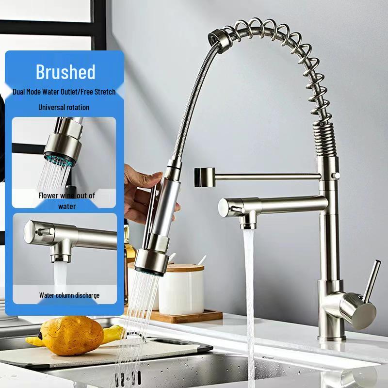 Stainless Steel Rotating Dual-Use Kitchen Faucet with Extendable Pull-Out and Purified Hot/Cold Water Options