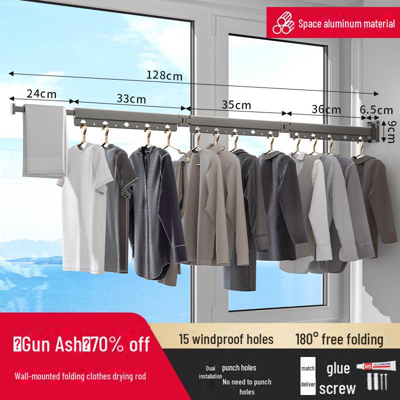 Suport de uscare pentru rufe telescopic, montat pe perete, pentru pervazuri și pervazuri, pentru interior/exterior