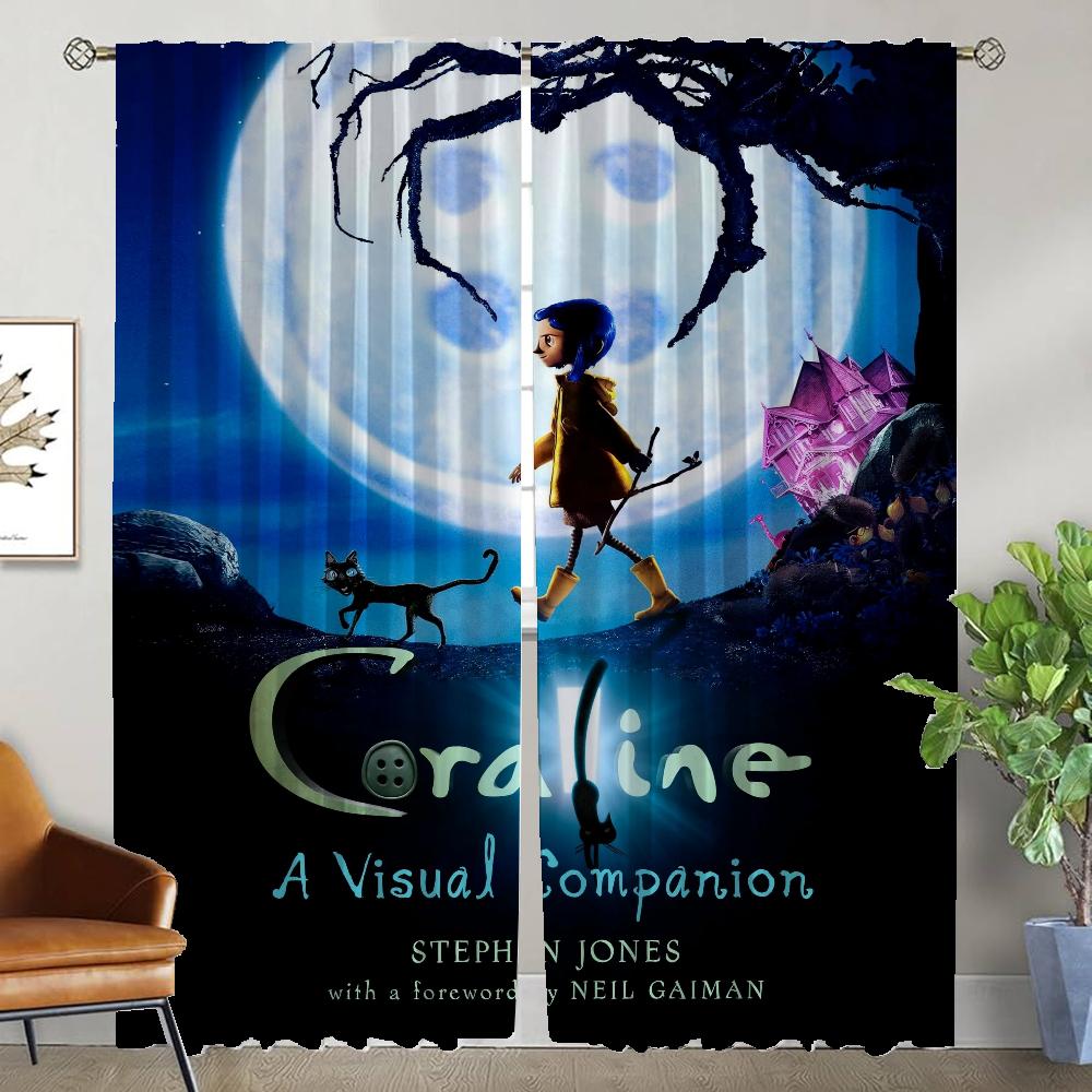 Curtains Child Room Coralines Window Curtain for Room 2 Panel Halloween Decoration Shades Home Interior Curtains Partition