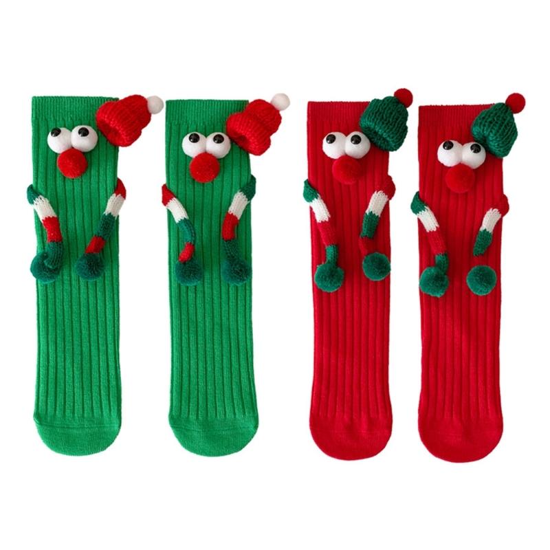 Children Christmas Party Decors Socks Creative Festival Cartoon Big Eyes Magnetic Hand Middle Tube Socks Hosiery Gift