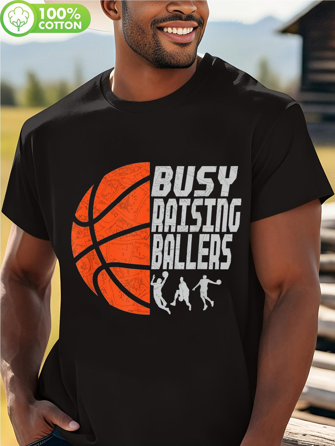 Basketball Dad Graphic T-shirt - 100% Cotton Casual Crew Neck Tee with Busy Raising Ballers Slogan & Player Silhouettes XXXXL