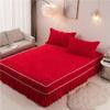 Crystal Velvet Bed Skirt and Pillowcase Three-piece Quilted Thickened Warmth Bed Cover and Bedspread Set